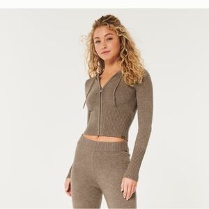 Hollister Gilly Hicks sweater knit zip-up hoodie with ribbed waist